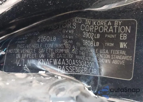 2010 Kia Forte Sx из США, поврежденный, VIN KNAFW4A30A5304200